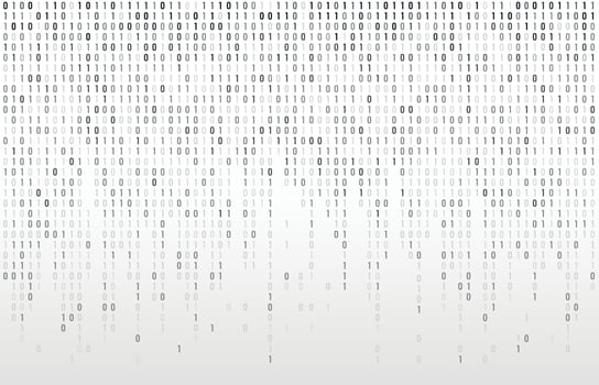 Digital binary code. Computer matrix data falling numbers, coding typography and codes stream gray vector background illustration