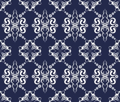 Emblem ethnic folk geometric seamless pattern in indigo white vector