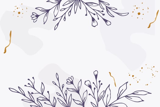 Beautiful Purple floral background with hand drawn leaves and flower border on pastel flat color for wedding invitation or engagement or greeting card vector