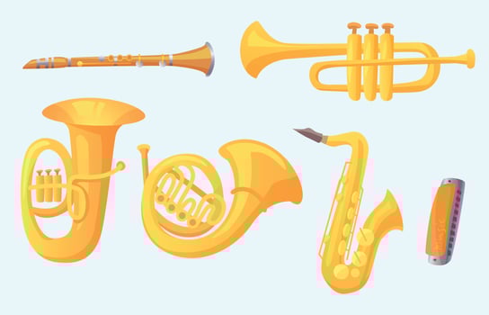 Cartoon trumpet. Winds musical instruments. Music instrument vector collection