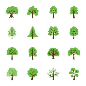 Trees Flat Vector Icons Set