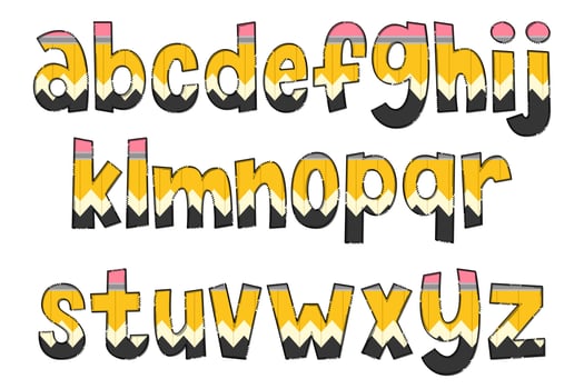 Handcrafted Pencil Letters. Color Creative Art Typographic Design vector