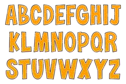 Handcrafted Orange Letters. Color Creative Art Typographic Design vector