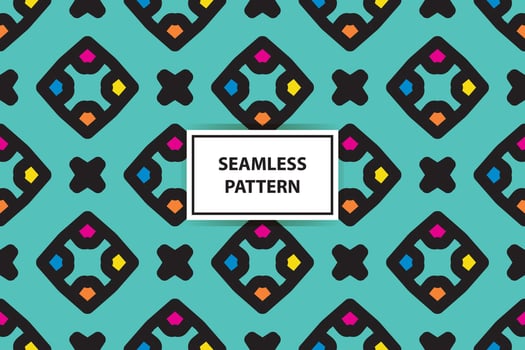 vintage multi colored seamless pattern. grid arrangement, geometric stylized flowers, squares and circles, 60s, 70s. surface design, fabric, paper, stationery, card, banner, textile vector