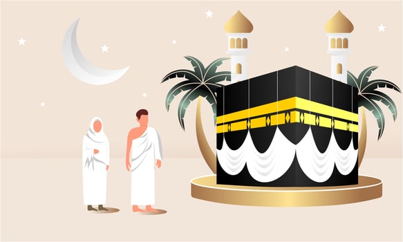 Islamic pilgrimage praying for hajj mabroor illustration vector