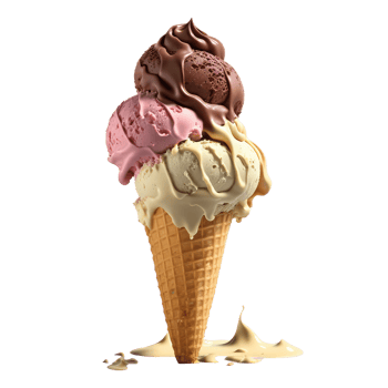 Ice Cream Cone Filled with Vanilla, Chocolate and Strawberry . png