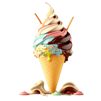 Ice Cream Cone Filled with Vanilla, Chocolate and Strawberry . png