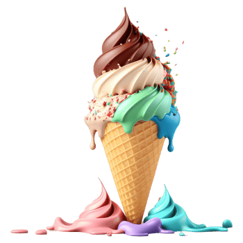 Ice Cream Cone Filled with Vanilla, Chocolate and Strawberry . png
