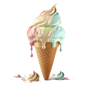 Ice Cream Cone Filled with Vanilla, Chocolate and Strawberry . png