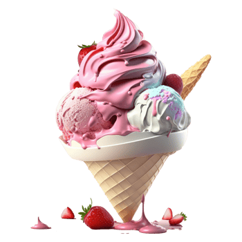 Ice Cream Cone Filled with Vanilla, Chocolate and Strawberry . png
