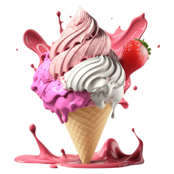 Ice Cream Cone Filled with Vanilla, Chocolate and Strawberry . png