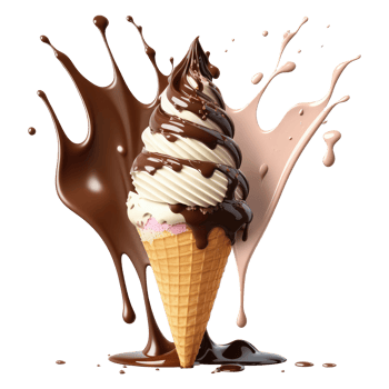 Ice Cream Cone Filled with Vanilla, Chocolate and Strawberry . png