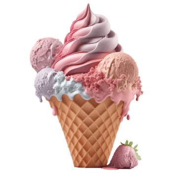Ice Cream Cone Filled with Vanilla, Chocolate and Strawberry . png
