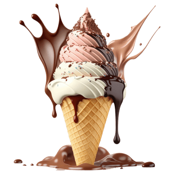 Ice Cream Cone Filled with Vanilla, Chocolate and Strawberry . png