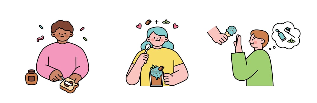 World Chocolate Day.Sweet dessert and people. Chocolate jam, mint, likes and dislikes. vector