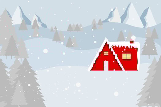 Red house in snow hill background. vector