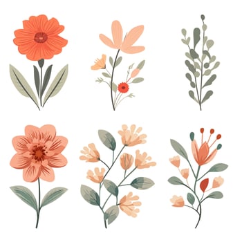 Floral vector illustration set. Flat. Soft colors.