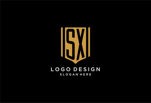 SX monogram logo with geometric shield icon design vector