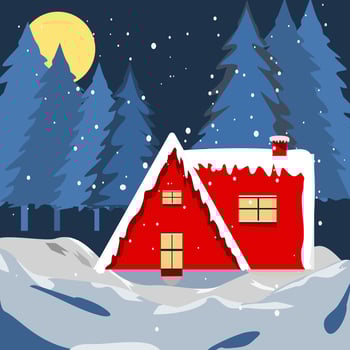 Winter landscape with red house in Niigata time. vector