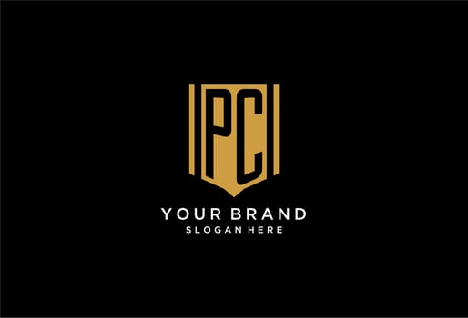 PC monogram logo with geometric shield icon design vector