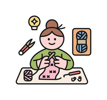 One day class workshop. People are learning new skills. Illustration of geometric design. knitting vector