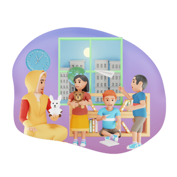 Kids Playing In Playschool 3D Character Illustration png