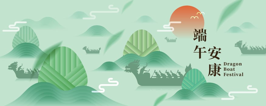 Dragon Boat Festival design with dragon boat and rice dumplings vector illustration.