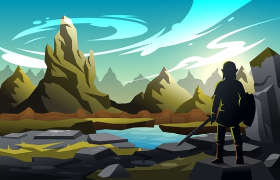 Knight Elf in Fantasy World Background vector