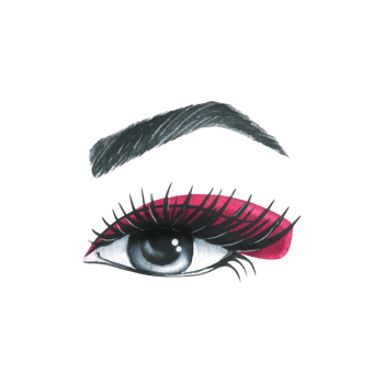 Female open eye with eyebrow, eyelashes and pink shadows. Watercolor illustration, hand drawn. Isolated object. For cosmetics, beauty salons and masters. png