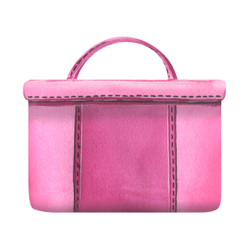 Pink rectangular cosmetic bag with a handle for beauty masters, cosmetics and equipment. Watercolor illustration, hand drawn. Isolated object png