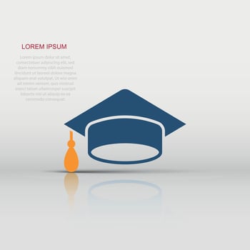 Graduation cap icon in flat style. Education hat vector illustration on white isolated background. University bachelor business concept.