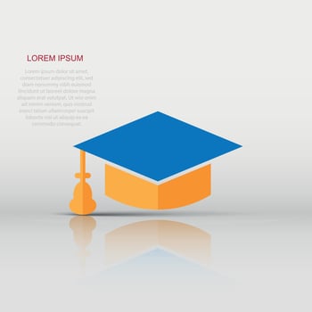 Graduation cap icon in flat style. Education hat vector illustration on white isolated background. University bachelor business concept.