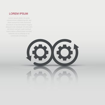Development icon in flat style. Devops vector illustration on white isolated background. Cog with arrow business concept.