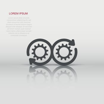 Development icon in flat style. Devops vector illustration on white isolated background. Cog with arrow business concept.
