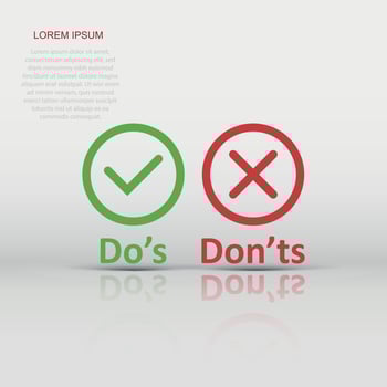 Do's and don'ts sign icon in flat style. Like, unlike vector illustration on white isolated background. Yes, no business concept.