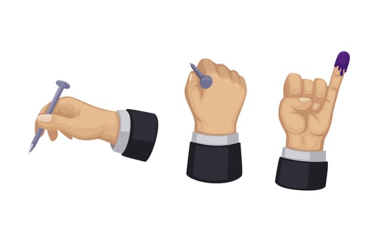 Indonesian Vote Election Symbol Set. Hand Holding Needle and Put to Ink Cartoon illustration vector