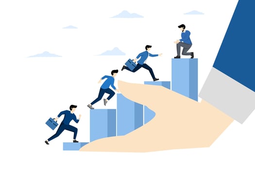 Employee development, staff engagement or training for success, advancement, talent management or career growth, business people help each other improve the growth charts in HR hands. vector