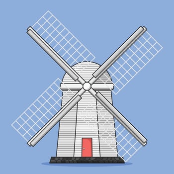 Windmill Vector Icon Illustration with Outline for Design Element, Clip Art, Web, Landing page, Sticker, Banner. Flat Cartoon Style