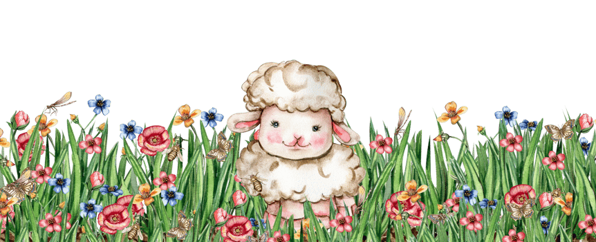 White fluffy sheep sitting in the field of grass with flowers and butterflies. Watercolor hand drawn illustration of farm baby animal . Perfect for greetings card, poster, fabric pattern. png