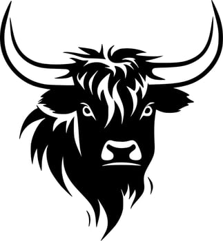 Highland Cow, Black and White Vector illustration