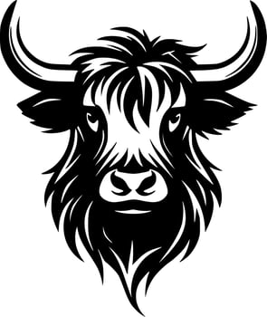 Highland Cow - Black and White Isolated Icon - Vector illustration