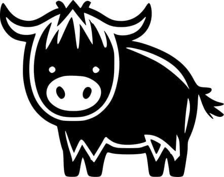 Highland Cow - Black and White Isolated Icon - Vector illustration