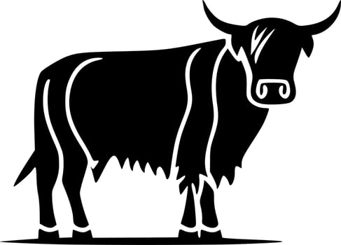 Highland Cow - Black and White Isolated Icon - Vector illustration