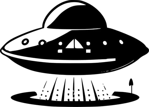 UFO - Black and White Isolated Icon - Vector illustration