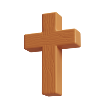 3d icon Wooden Cross, symbol of the resurrection of Jesus Christ. He is risen. Easter resurrection illustration. Scripture isolated transparent png background