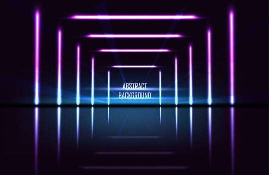 Vector abstract illustration. Tech light lazer ray banner with square glow lines.