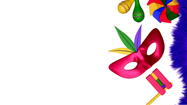 3D Render, Top View of Carnival Elements Decorated Background. png