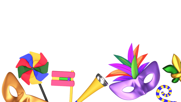 3D Render of Carnival Elements Decorated Background. png