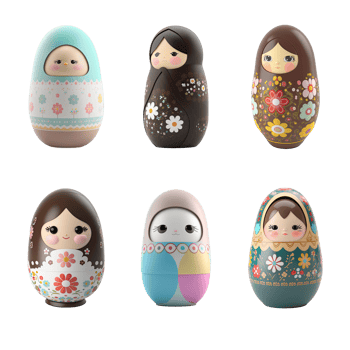 3D Collection of Russian Doll Or Baby Easter Egg Cartoon. png