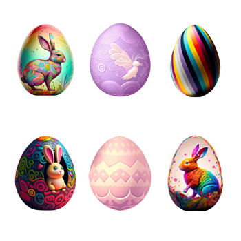 3D Collection of Easter Egg Printed Cute Bunny, Butterfly Character With Floral Design. png